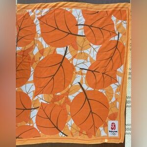 Beijing 2008 Olympics Silk Scarf Orange Leaf Print Square 34x35
